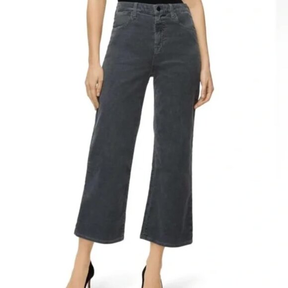 J Brand Joan Cropped Corduroy Charcoal Flare Pants - Picture 1 of 10